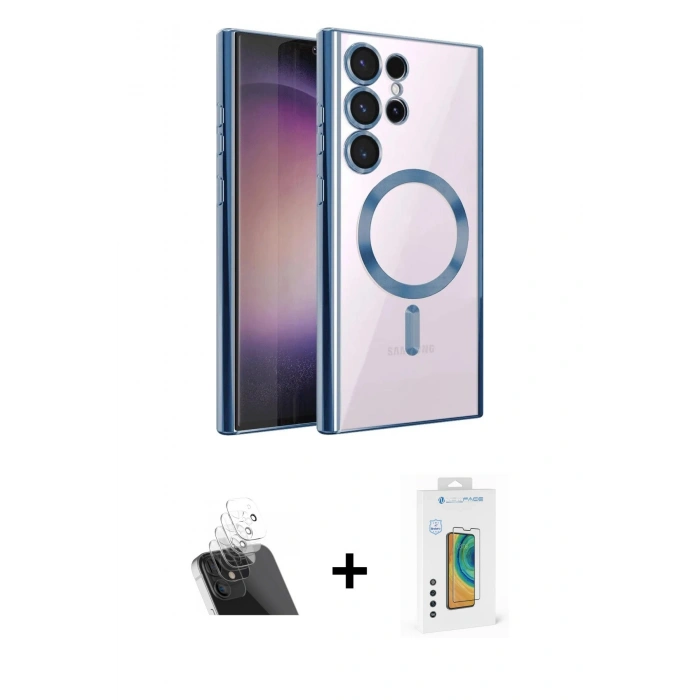 MARSİLYAN™- Galaxy S23 Ultra Kılıf Nova Işık Özel Seri - Şeffaf Polymer Nano Ekran Koruyucu + Kamera Lens Koruma Cam - SF