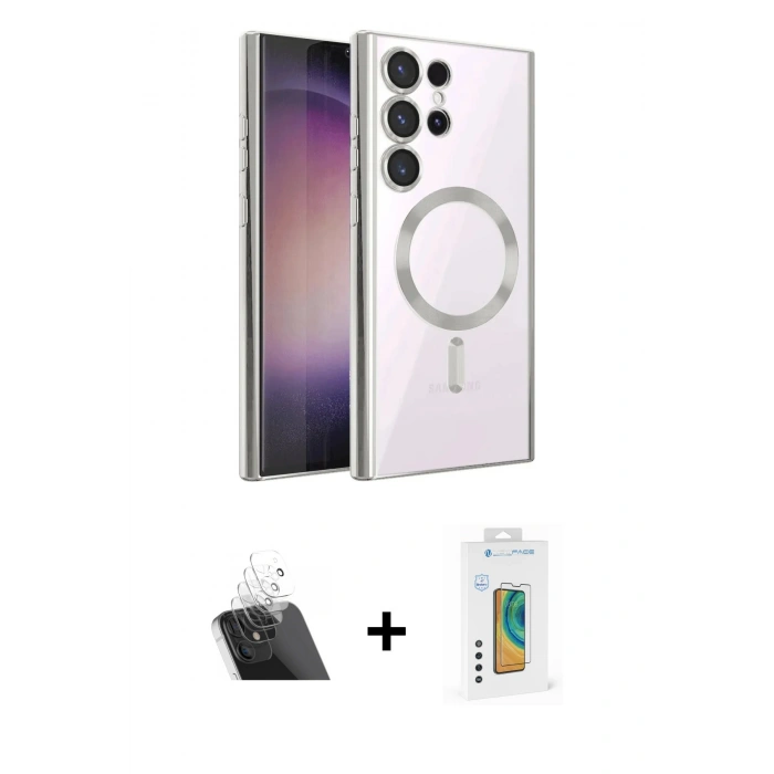 MARSİLYAN™- Galaxy S23 Ultra Kılıf Nova Işık Özel Seri - Şeffaf Polymer Nano Ekran Koruyucu + Kamera Lens Koruma Cam - SF