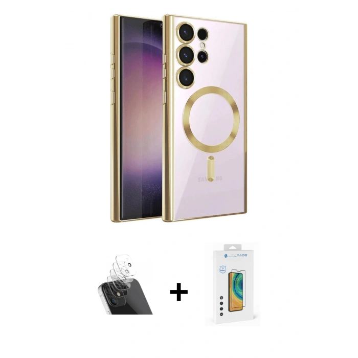 MARSİLYAN™- Galaxy S23 Ultra Kılıf Nova Işık Özel Seri - Şeffaf Polymer Nano Ekran Koruyucu + Kamera Lens Koruma Cam - SF