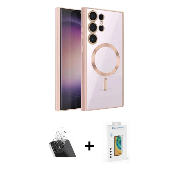 MARSİLYAN™- Galaxy S23 Ultra Kılıf Nova Işık Özel Seri - Şeffaf Polymer Nano Ekran Koruyucu + Kamera Lens Koruma Cam - SF