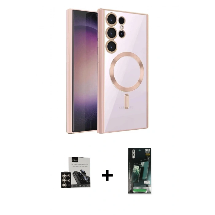 MARSİLYAN™- Galaxy S23 Ultra Kılıf Nova Işık Özel Seri - Siyah 360 Mat Full Body Arka Koruyucu + PVD Metal Kamera Lens - GD