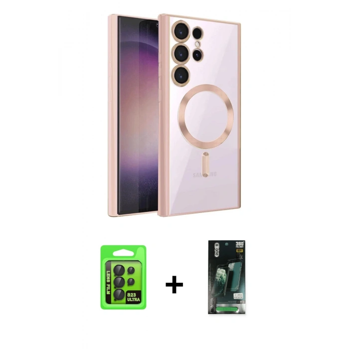 MARSİLYAN™- Galaxy S23 Ultra Kılıf Nova Işık Özel Seri - Siyah 360 Mat Full Body Arka Koruyucu + Raze Metal Kamera Lens - SH