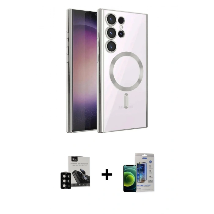 MARSİLYAN™- Galaxy S23 Ultra Kılıf Nova Işık Özel Seri - Siyah Durable Full Glue Curved Cam + PVD Metal Kamera Lens - SH