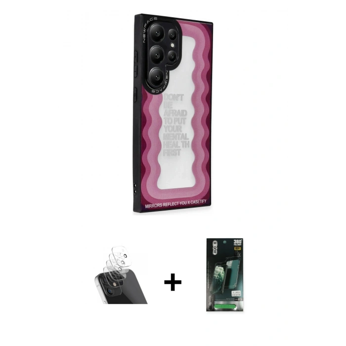 MARSİLYAN™- Galaxy S23 Ultra Kılıf Odak Klasik Serisi - Şeffaf 360 Full Body Arka Koruyucu + Kamera Lens Koruma Cam - SF