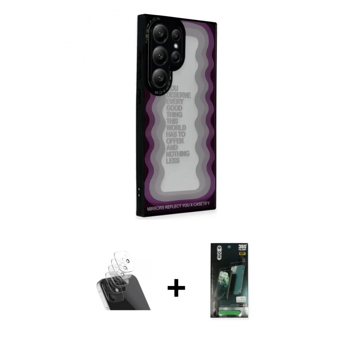 MARSİLYAN™- Galaxy S23 Ultra Kılıf Odak Klasik Serisi - Şeffaf 360 Full Body Arka Koruyucu + Kamera Lens Koruma Cam - SF