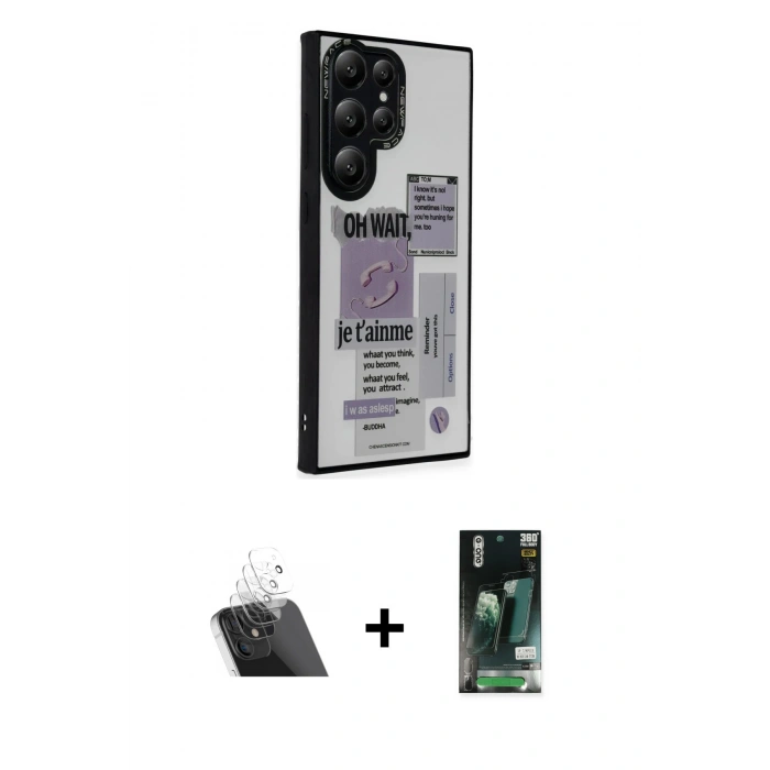 MARSİLYAN™- Galaxy S23 Ultra Kılıf Odak Klasik Serisi - Siyah 360 Mat Full Body Arka Koruyucu + Kamera Lens Koruma Cam - SF