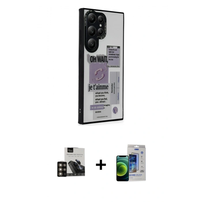 MARSİLYAN™- Galaxy S23 Ultra Kılıf Odak Klasik Serisi - Siyah Durable Full Glue Curved Cam + PVD Metal Kamera Lens - GD