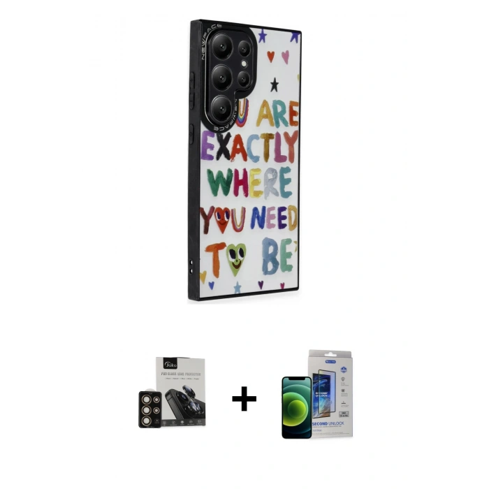 MARSİLYAN™- Galaxy S23 Ultra Kılıf Odak Klasik Serisi - Siyah Durable Full Glue Curved Cam + PVD Metal Kamera Lens - GD