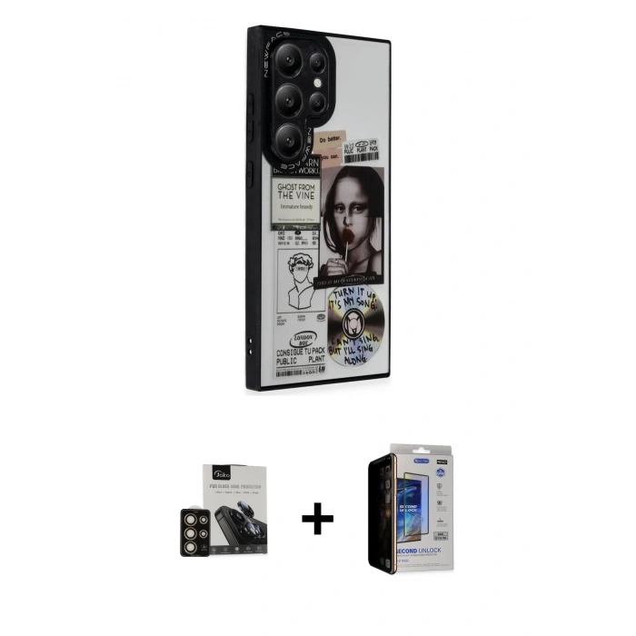 MARSİLYAN™- Galaxy S23 Ultra Kılıf Odak Klasik Serisi - Siyah Durable Full Glue Curved Hayalet Cam + PVD Metal Kamera Lens - GD