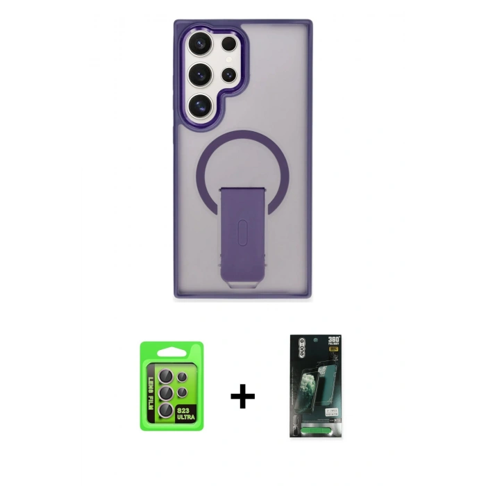 MARSİLYAN™- Galaxy S23 Ultra Kılıf Pusula Doku Koleksiyonu - Şeffaf 360 Full Body Arka Koruyucu + Raze Metal Kamera Lens - LA