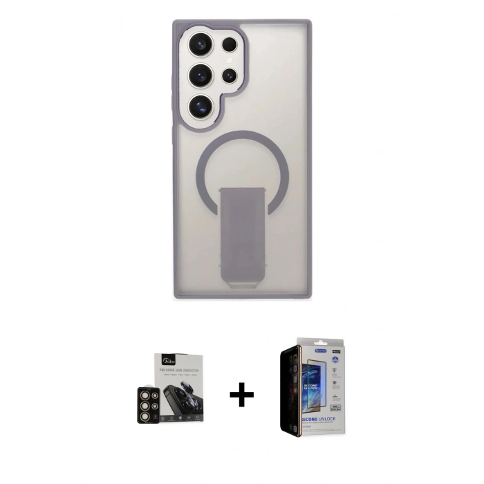 MARSİLYAN™- Galaxy S23 Ultra Kılıf Pusula Doku Koleksiyonu - Siyah Durable Full Glue Curved Hayalet Cam + PVD Metal Kamera Lens - GD