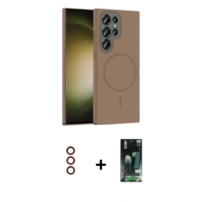 MARSİLYAN™- Galaxy S23 Ultra Kılıf Siluet Doku Özel Seri - Şeffaf 360 Full Body Arka Koruyucu + Metal Kamera Lens - KI