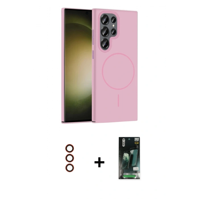 MARSİLYAN™- Galaxy S23 Ultra Kılıf Siluet Doku Özel Seri - Şeffaf 360 Full Body Arka Koruyucu + Metal Kamera Lens - KI