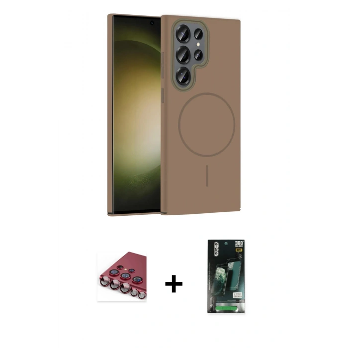 MARSİLYAN™- Galaxy S23 Ultra Kılıf Siluet Doku Özel Seri - Şeffaf 360 Full Body Arka Koruyucu + Valdez Metal Kamera Lens - KI