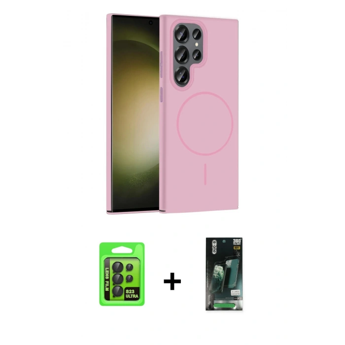 MARSİLYAN™- Galaxy S23 Ultra Kılıf Siluet Doku Özel Seri - Şeffaf 360 Full Body Arka Koruyucu + Raze Metal Kamera Lens - SH