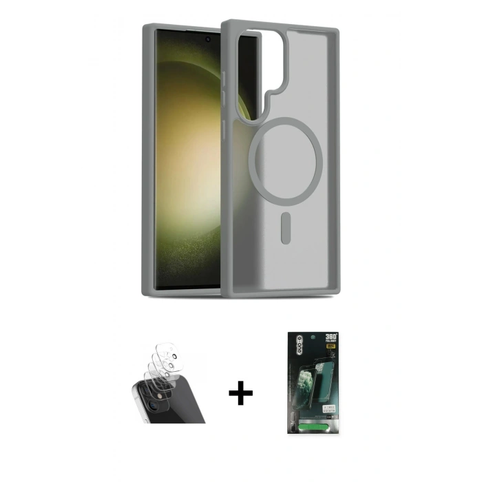 MARSİLYAN™- Galaxy S23 Ultra Kılıf Siluet Minimal Prime - Şeffaf 360 Full Body Arka Koruyucu + Kamera Lens Koruma Cam - SF