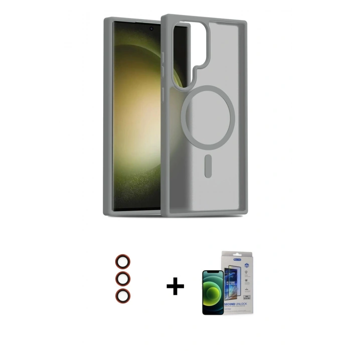 MARSİLYAN™- Galaxy S23 Ultra Kılıf Siluet Minimal Prime - Siyah Durable Full Glue Curved Cam + Metal Kamera Lens - KI