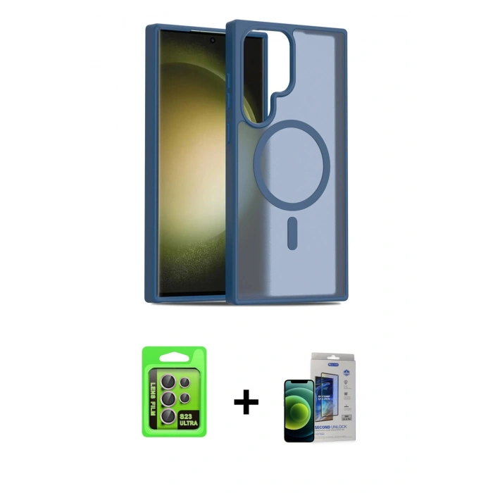 MARSİLYAN™- Galaxy S23 Ultra Kılıf Siluet Minimal Prime - Siyah Durable Full Glue Curved Cam + Raze Metal Kamera Lens - LA