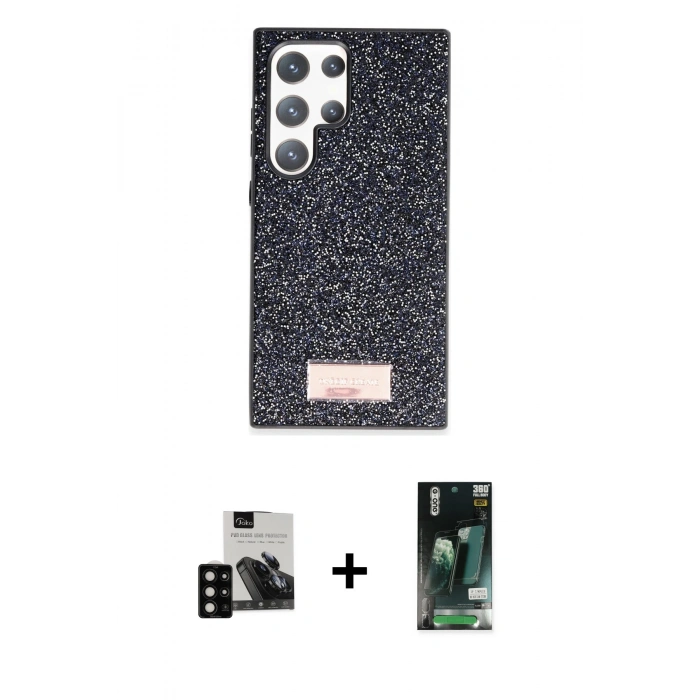 MARSİLYAN™- Galaxy S23 Ultra Kılıf Vadi Klasik Serisi - Şeffaf 360 Full Body Arka Koruyucu + PVD Metal Kamera Lens - SH