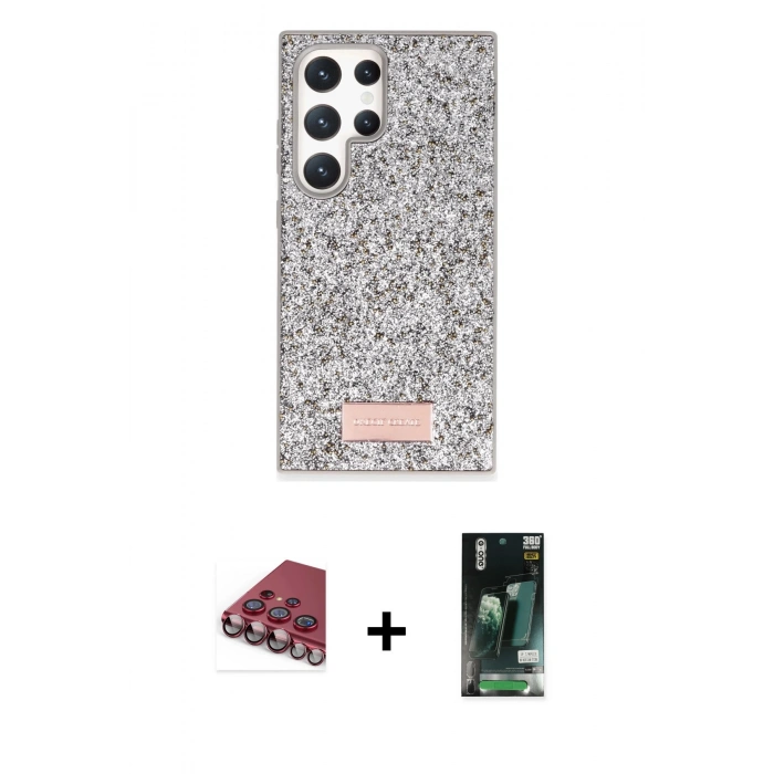 MARSİLYAN™- Galaxy S23 Ultra Kılıf Vadi Klasik Serisi - Siyah 360 Mat Full Body Arka Koruyucu + Valdez Metal Kamera Lens - KI