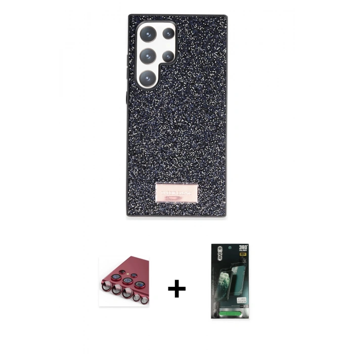 MARSİLYAN™- Galaxy S23 Ultra Kılıf Vadi Klasik Serisi - Siyah 360 Mat Full Body Arka Koruyucu + Valdez Metal Kamera Lens - KI