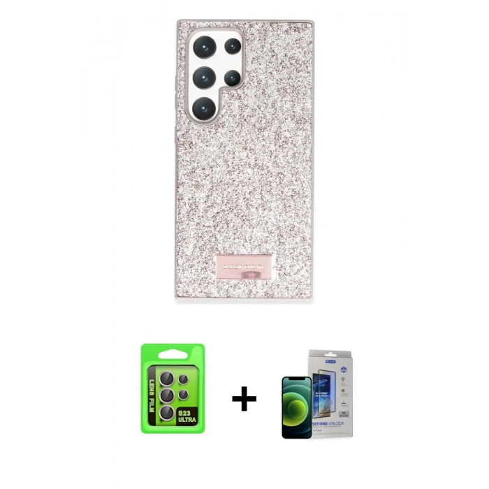 MARSİLYAN™- Galaxy S23 Ultra Kılıf Vadi Klasik Serisi - Siyah Durable Full Glue Curved Cam + Raze Metal Kamera Lens - LA