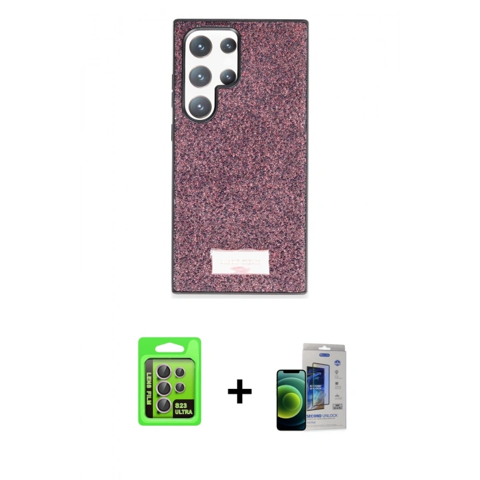 MARSİLYAN™- Galaxy S23 Ultra Kılıf Vadi Klasik Serisi - Siyah Durable Full Glue Curved Cam + Raze Metal Kamera Lens - LA