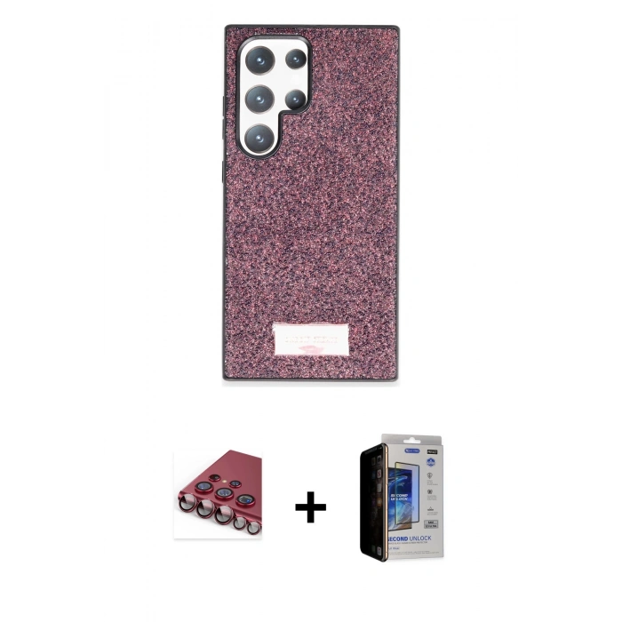MARSİLYAN™- Galaxy S23 Ultra Kılıf Vadi Klasik Serisi - Siyah Durable Full Glue Curved Hayalet Cam + Valdez Metal Kamera Lens - KI