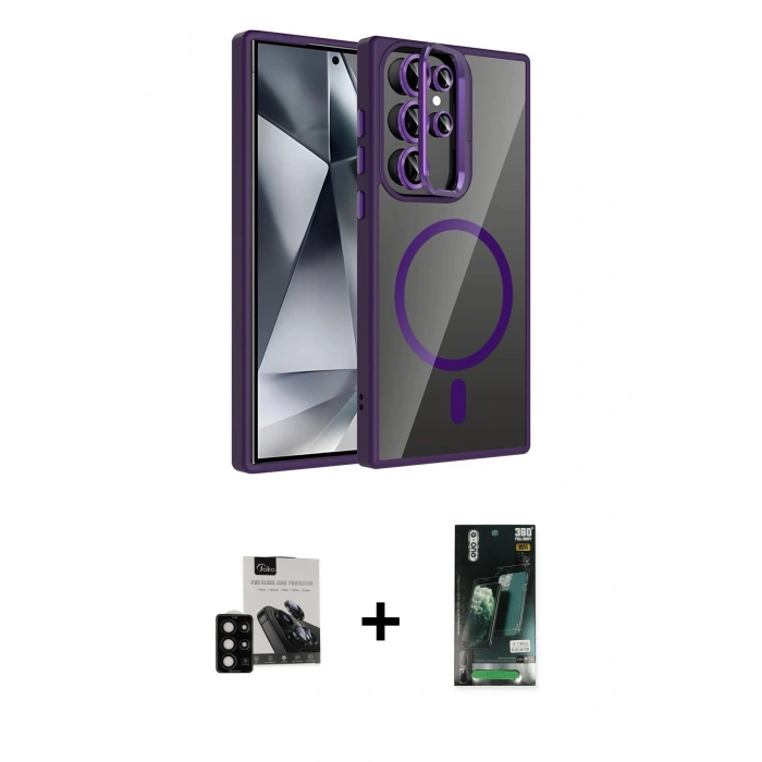 MARSİLYAN™- Galaxy S23 Ultra Kılıf Yadigar Asil Koleksiyonu - Şeffaf 360 Full Body Arka Koruyucu + PVD Metal Kamera Lens - SH