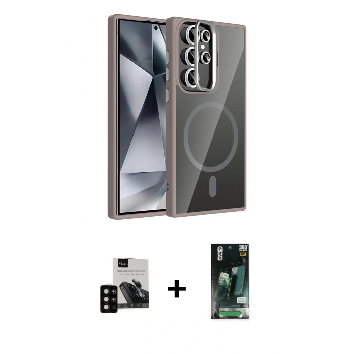 MARSİLYAN™- Galaxy S23 Ultra Kılıf Yadigar Asil Koleksiyonu - Şeffaf 360 Full Body Arka Koruyucu + PVD Metal Kamera Lens - SH