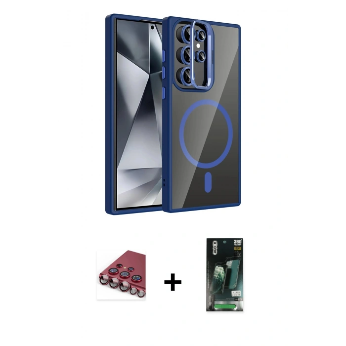 MARSİLYAN™- Galaxy S23 Ultra Kılıf Yadigar Asil Koleksiyonu - Siyah 360 Mat Full Body Arka Koruyucu + Valdez Metal Kamera Lens - KI