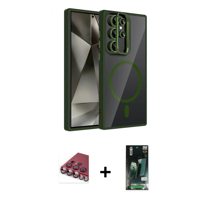MARSİLYAN™- Galaxy S23 Ultra Kılıf Yadigar Asil Koleksiyonu - Siyah 360 Mat Full Body Arka Koruyucu + Valdez Metal Kamera Lens - KI