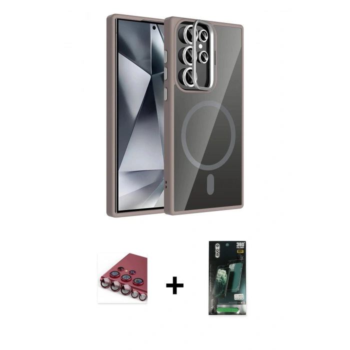 MARSİLYAN™- Galaxy S23 Ultra Kılıf Yadigar Asil Koleksiyonu - Siyah 360 Mat Full Body Arka Koruyucu + Valdez Metal Kamera Lens - KI