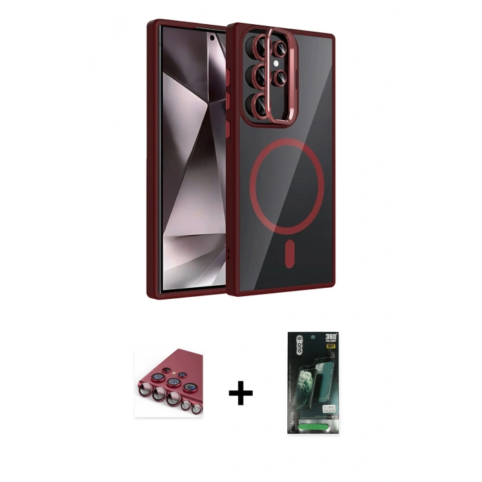 MARSİLYAN™- Galaxy S23 Ultra Kılıf Yadigar Asil Koleksiyonu - Siyah 360 Mat Full Body Arka Koruyucu + Valdez Metal Kamera Lens - KI