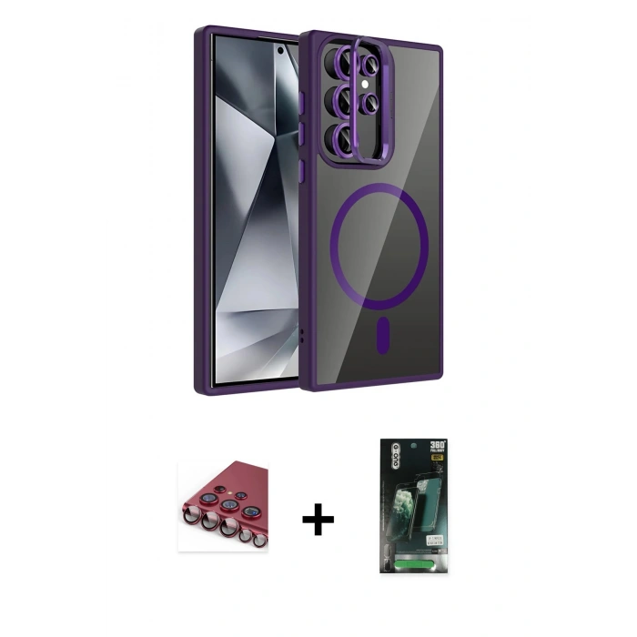 MARSİLYAN™- Galaxy S23 Ultra Kılıf Yadigar Asil Koleksiyonu - Siyah 360 Mat Full Body Arka Koruyucu + Valdez Metal Kamera Lens - KI