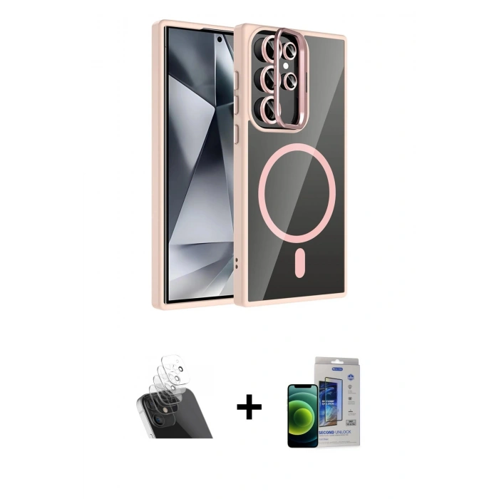 MARSİLYAN™- Galaxy S23 Ultra Kılıf Yadigar Asil Koleksiyonu - Siyah Durable Full Glue Curved Cam + Şeffaf Kamera Lens Koruma Cam