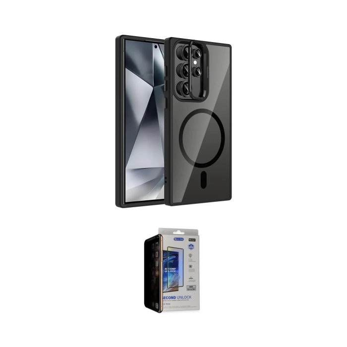 MARSİLYAN™- Galaxy S23 Ultra Kılıf Yadigar Asil Koleksiyonu - Siyah Durable Full Glue Curved Hayalet Cam