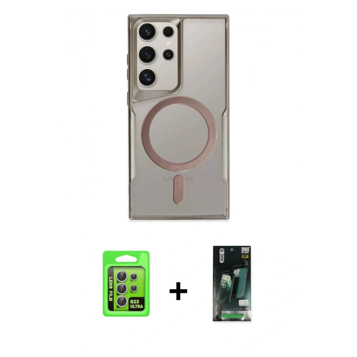 MARSİLYAN™- Galaxy S23 Ultra Kılıf Yadigar Klasik Özel Seri - Şeffaf 360 Full Body Arka Koruyucu + Raze Metal Kamera Lens - GS