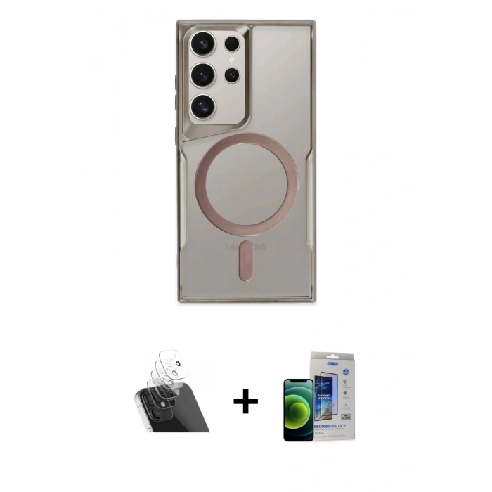 MARSİLYAN™- Galaxy S23 Ultra Kılıf Yadigar Klasik Özel Seri - Siyah Durable Full Glue Curved Cam + Şeffaf Kamera Lens Koruma Cam