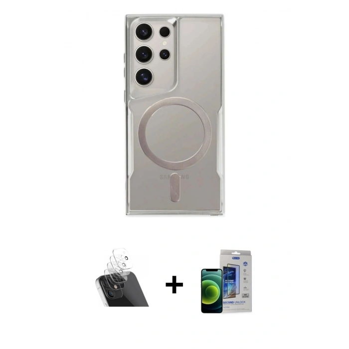 MARSİLYAN™- Galaxy S23 Ultra Kılıf Yadigar Klasik Özel Seri - Siyah Durable Full Glue Curved Cam + Şeffaf Kamera Lens Koruma Cam