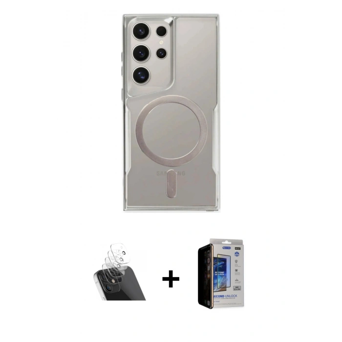 MARSİLYAN™- Galaxy S23 Ultra Kılıf Yadigar Klasik Özel Seri - Siyah Durable Full Glue Curved Hayalet Cam + Kamera Lens Koruma Cam - SF