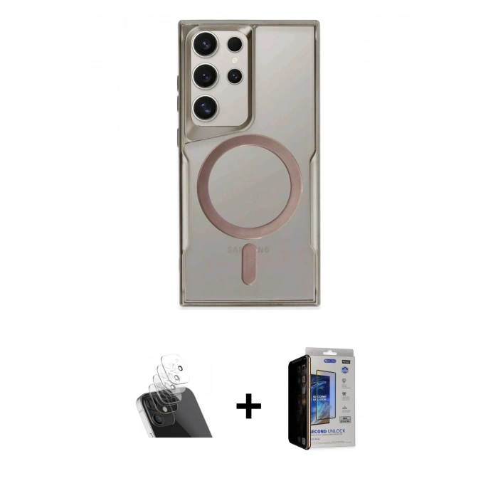 MARSİLYAN™- Galaxy S23 Ultra Kılıf Yadigar Klasik Özel Seri - Siyah Durable Full Glue Curved Hayalet Cam + Kamera Lens Koruma Cam - SF