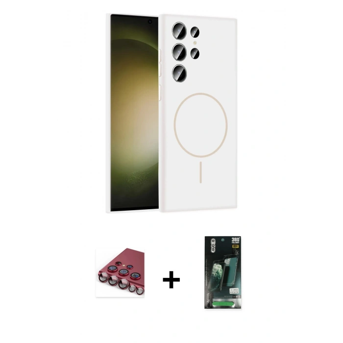 MARSİLYAN™- Galaxy S23 Ultra Kılıf Yankı Form Serisi - Siyah 360 Mat Full Body Arka Koruyucu + Valdez Metal Kamera Lens - KI