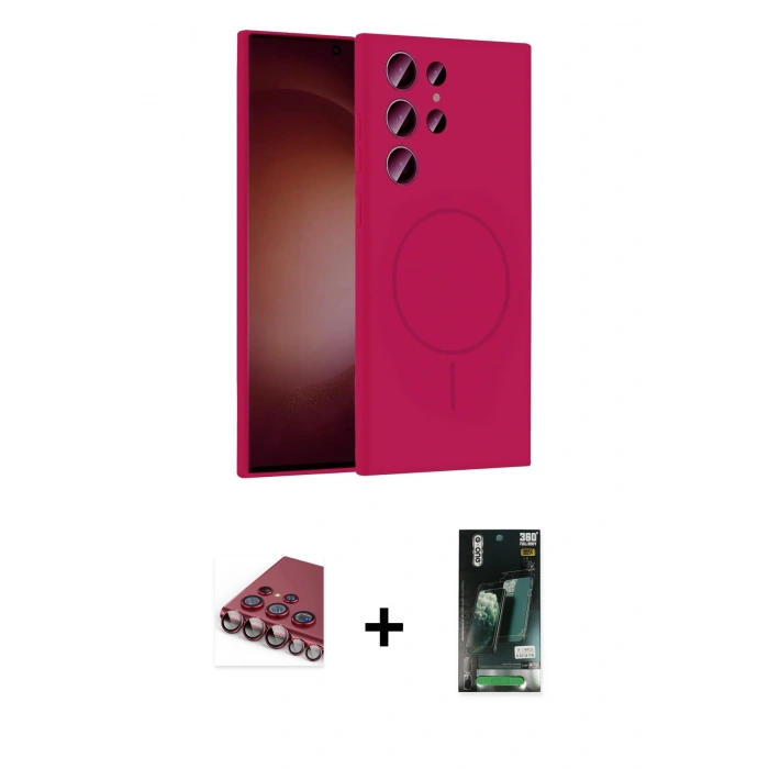 MARSİLYAN™- Galaxy S23 Ultra Kılıf Yankı Form Serisi - Siyah 360 Mat Full Body Arka Koruyucu + Valdez Metal Kamera Lens - KI