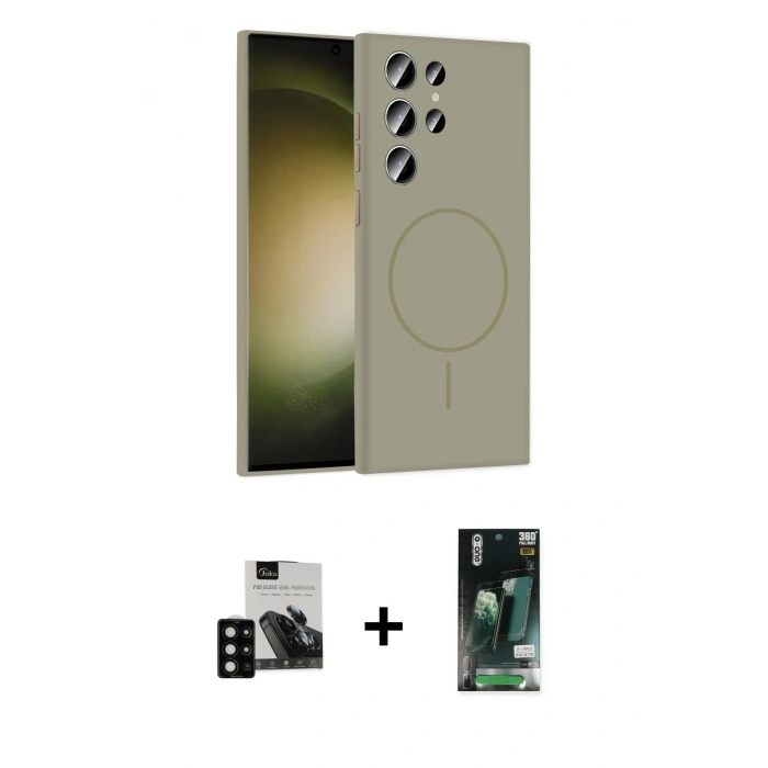 MARSİLYAN™- Galaxy S23 Ultra Kılıf Yankı Form Serisi - Siyah 360 Mat Full Body Arka Koruyucu + PVD Metal Kamera Lens - SH