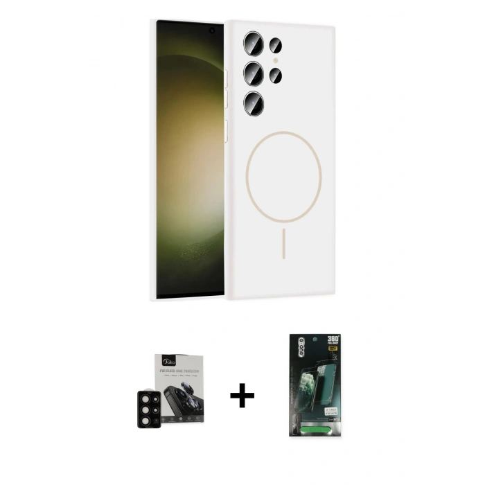 MARSİLYAN™- Galaxy S23 Ultra Kılıf Yankı Form Serisi - Siyah 360 Mat Full Body Arka Koruyucu + PVD Metal Kamera Lens - SH