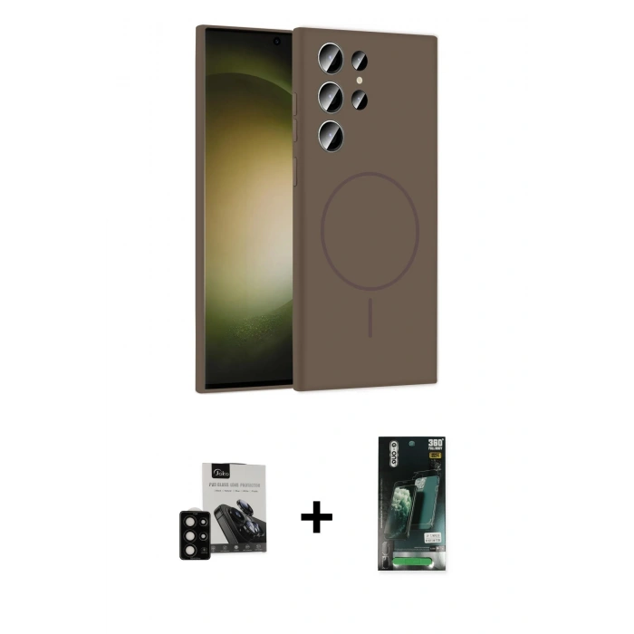 MARSİLYAN™- Galaxy S23 Ultra Kılıf Yankı Form Serisi - Siyah 360 Mat Full Body Arka Koruyucu + PVD Metal Kamera Lens - SH