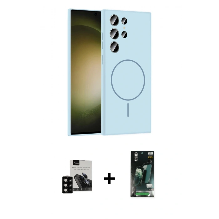 MARSİLYAN™- Galaxy S23 Ultra Kılıf Yankı Form Serisi - Siyah 360 Mat Full Body Arka Koruyucu + PVD Metal Kamera Lens - SH
