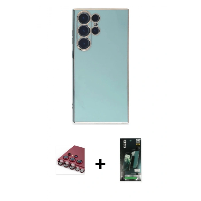 MARSİLYAN™- Galaxy S23 Ultra Kılıf Yankı Serisi - Şeffaf 360 Full Body Arka Koruyucu + Valdez Metal Kamera Lens - KI