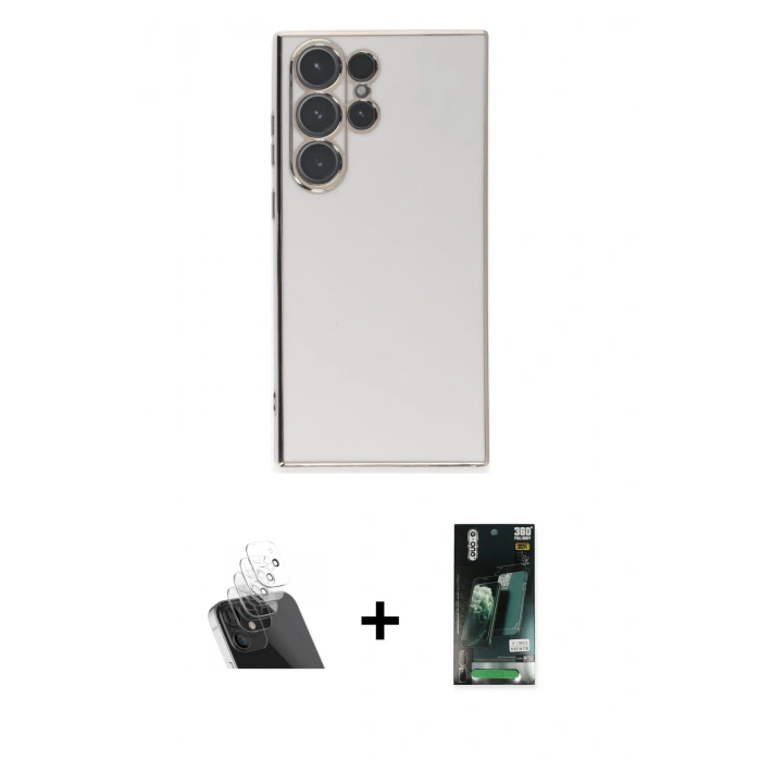 MARSİLYAN™- Galaxy S23 Ultra Kılıf Yankı Serisi - Siyah 360 Mat Full Body Arka Koruyucu + Kamera Lens Koruma Cam - SF